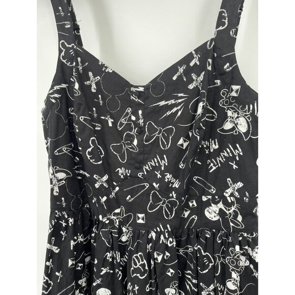 Disney Minnie & Mickey Mouse Print Sleeveless Dress Women 16 Black White Fit Fla - Picture 4 of 13